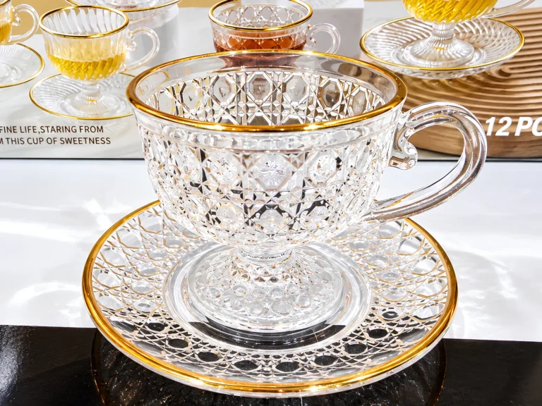 طقم شاي وقهوة 12 قطعة كريستال كود 7303