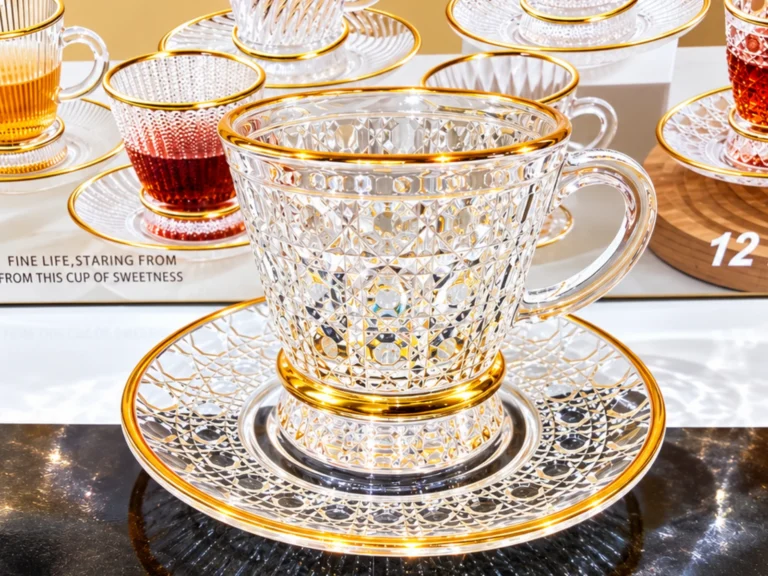 طقم شاي وقهوة 12 قطعة كريستال كود 7290